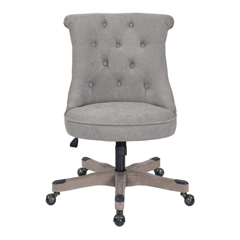 Scranton & Co Tufted Office Chair in Fog Gray Fabric with Wood Base