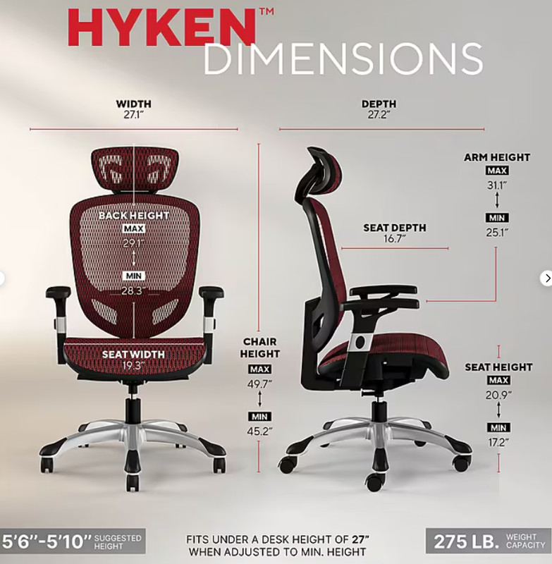 Staples Hyken Ergonomic Mesh Swivel Task Chair, Black (ST63137)-US WARE-NEW100% gallery