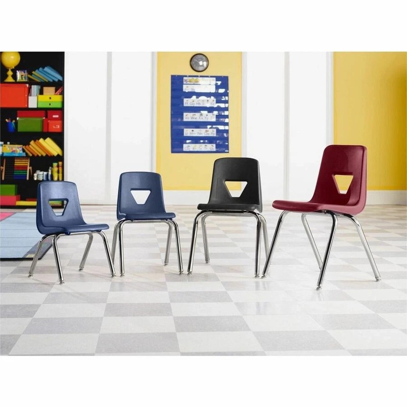 Lorell 18" Seat-height Student Stack Chairs - Four-legged Base - Navy - 4 pack gallery
