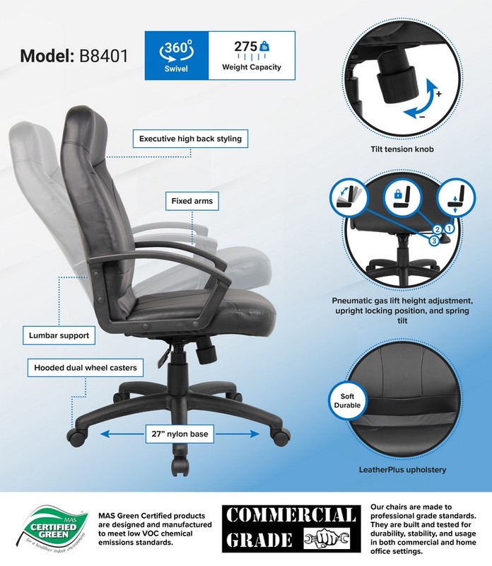 Boss High Back LeatherPlus Chair, B8401 gallery