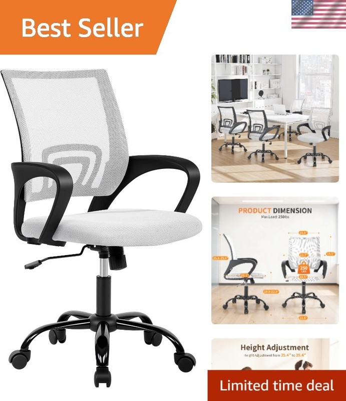 Adjustable Swivel Office Chair – Modern White Mesh Design for Back Pain Relief