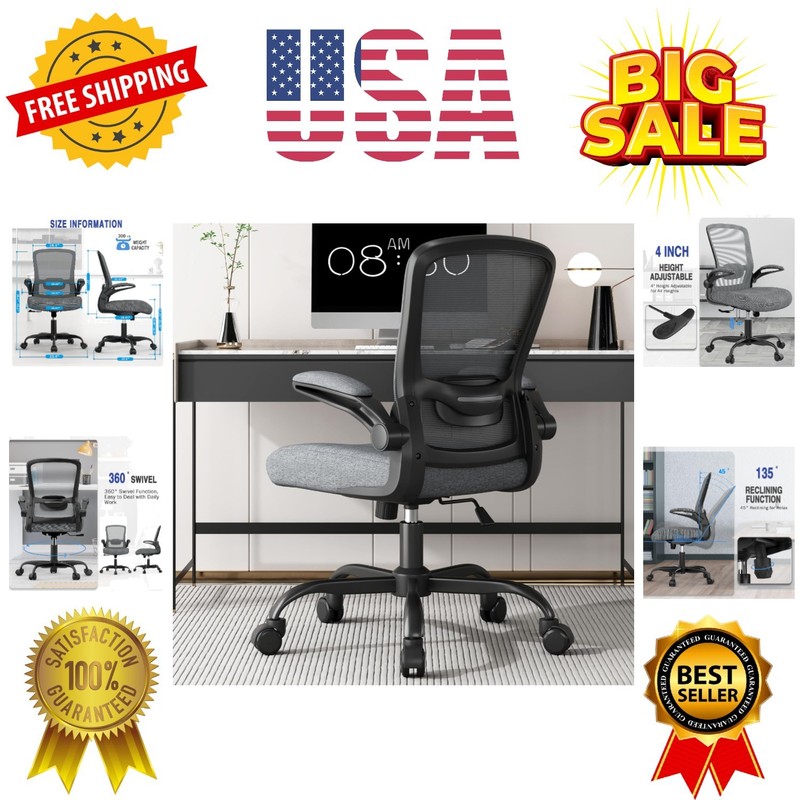 Ergonomic Office Chair – Desk Chair with Flip-up Armrests & 135° Recline, Adj…