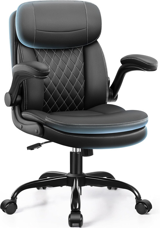 Leather Office Chair, Upgraded PU Computer Desk Chairs with Double-Layer Seat Cu