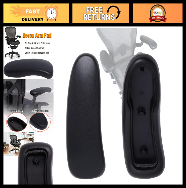 Replacement Arm Pads for Office Chair - 2-Pack Graphite Polyurethane, Black
