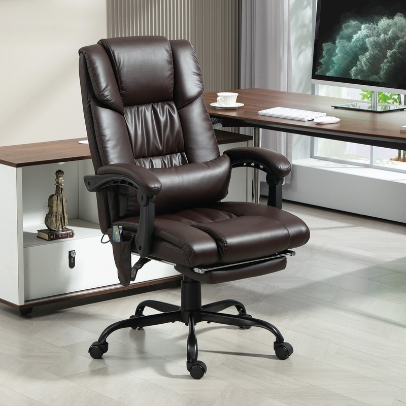 Massage Office Chair, Office Chair with 6 Vibration Points, Brown