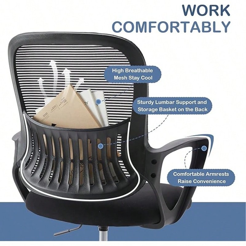 Office Ergonomic Desk Chair, Mesh Comfy Computer Work Chair With Armrests -FGQA gallery