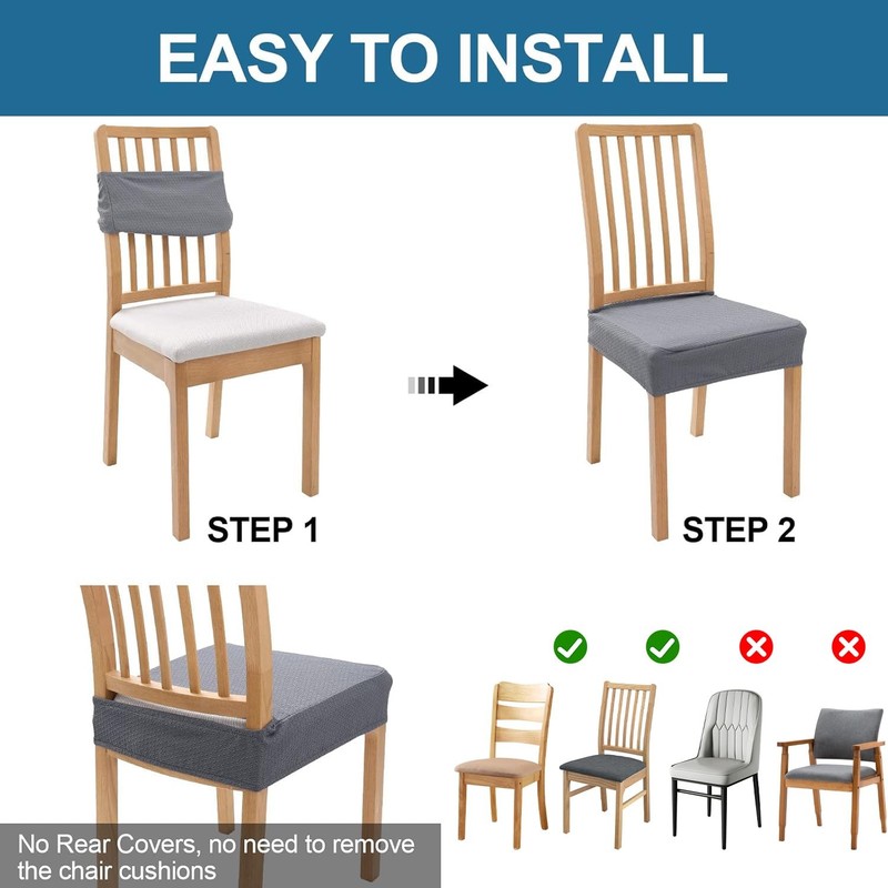 Smiry Waterproof Seat Covers for Dining Room Chairs Set of 4, Grey gallery