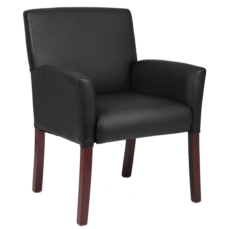 Black Guest Chair Contemporary All Purpose Modern Seat Mahogany Finish Legs NEW