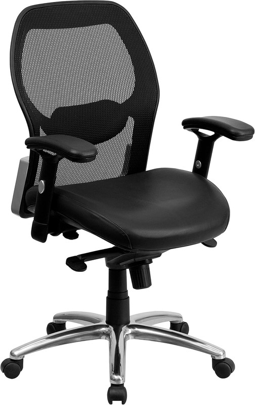 Albert Mid-Back Black Mesh Executive Chair with Leathersoft Seat & Lumbar Suppor