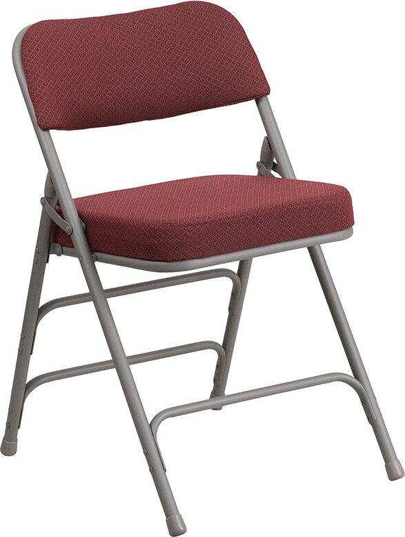 Metal Folding Chair with Burgundy Fabric, Triple Braced & Double-Hinged Design