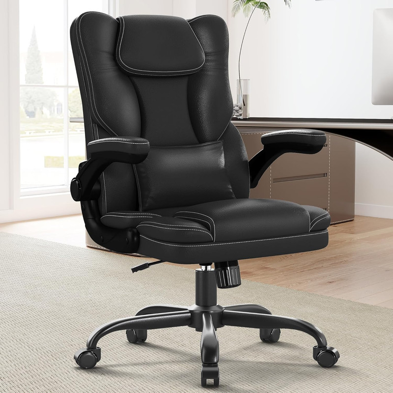 Ergonomic Office Chair with Flip-Up Armrests, 300Lbs Mid Back Computer Office De