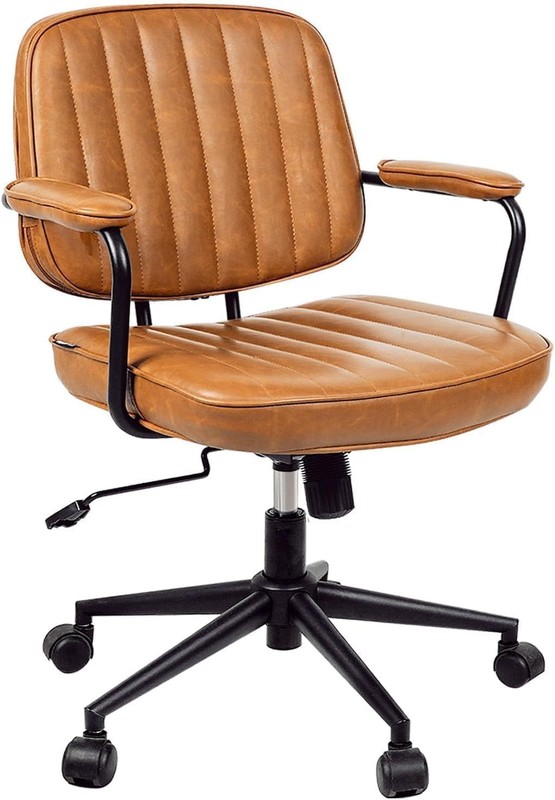 Brown Vintage Leather Office Chair Swivel Height