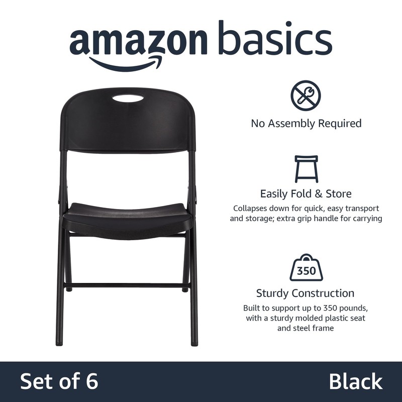 Basics Sturdy Foldable Portable Plastic Chair, 350-Pound 6-Pack, Black gallery