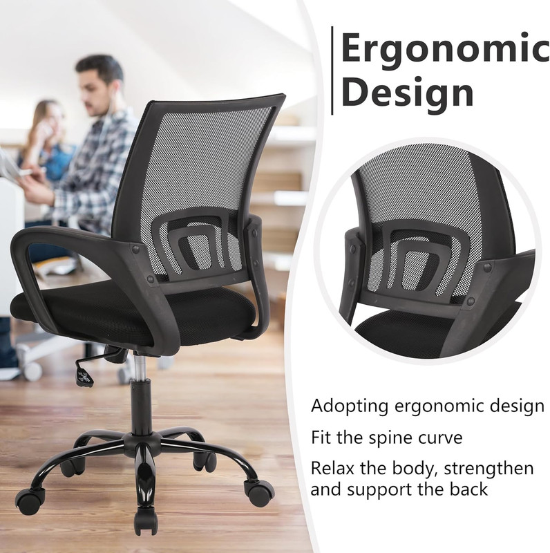 Paylesshere Ergonomic Mid-Back Task Chair w/ Lumbar Support Black gallery