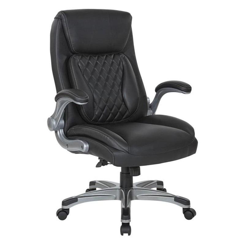 Executive Chair in Black Bonded Leather with Flip Arms