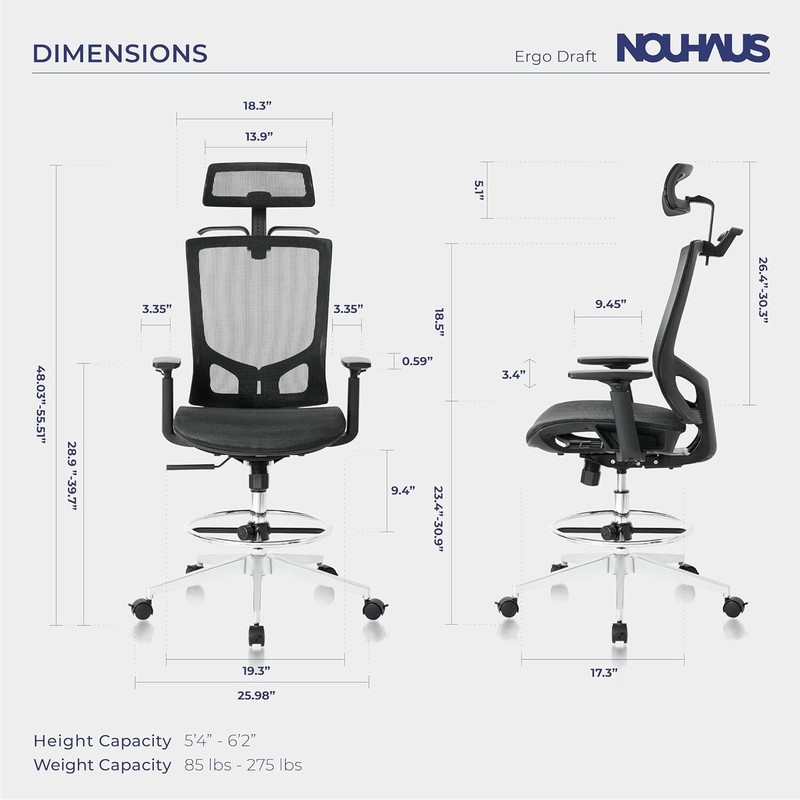 Nouhaus ErgoDraft Ergonomic Drafting Office Chair Mesh Computer Chair with Adjus gallery