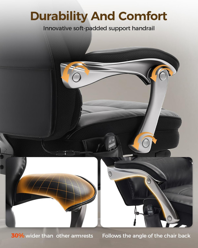 600LBS Big and Tall Office Chair with Massage and Heat, 23.5" Wide Leather Offic gallery
