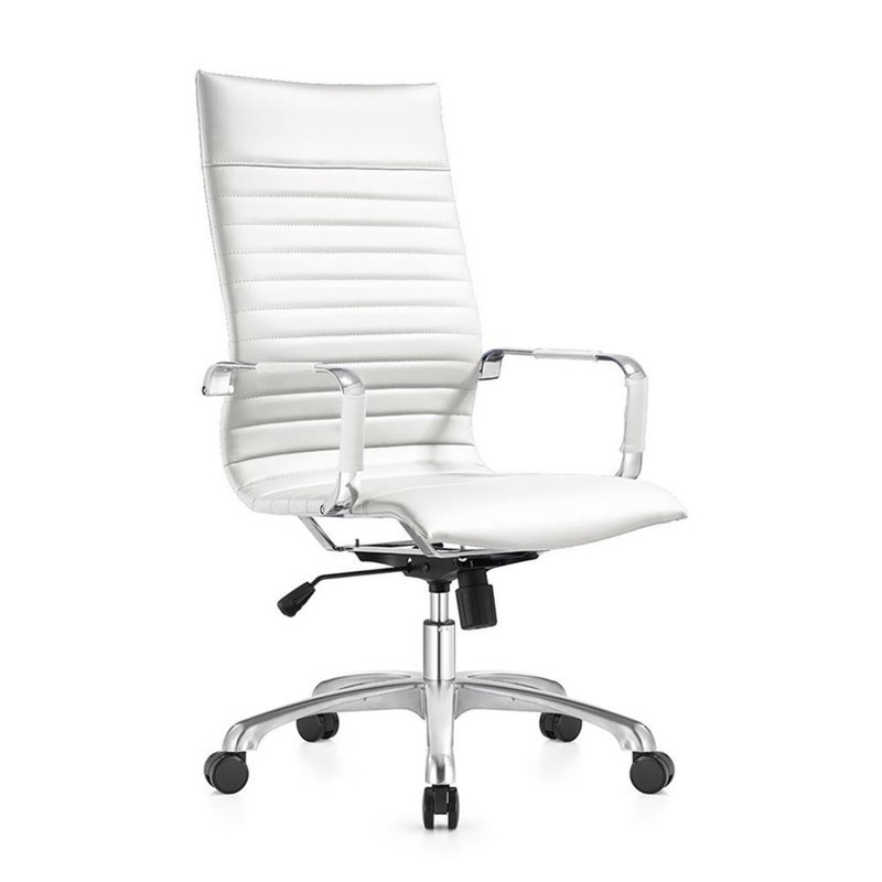 LeisureMod Harris High Back Leatherette Executive Swivel Office Chair in White