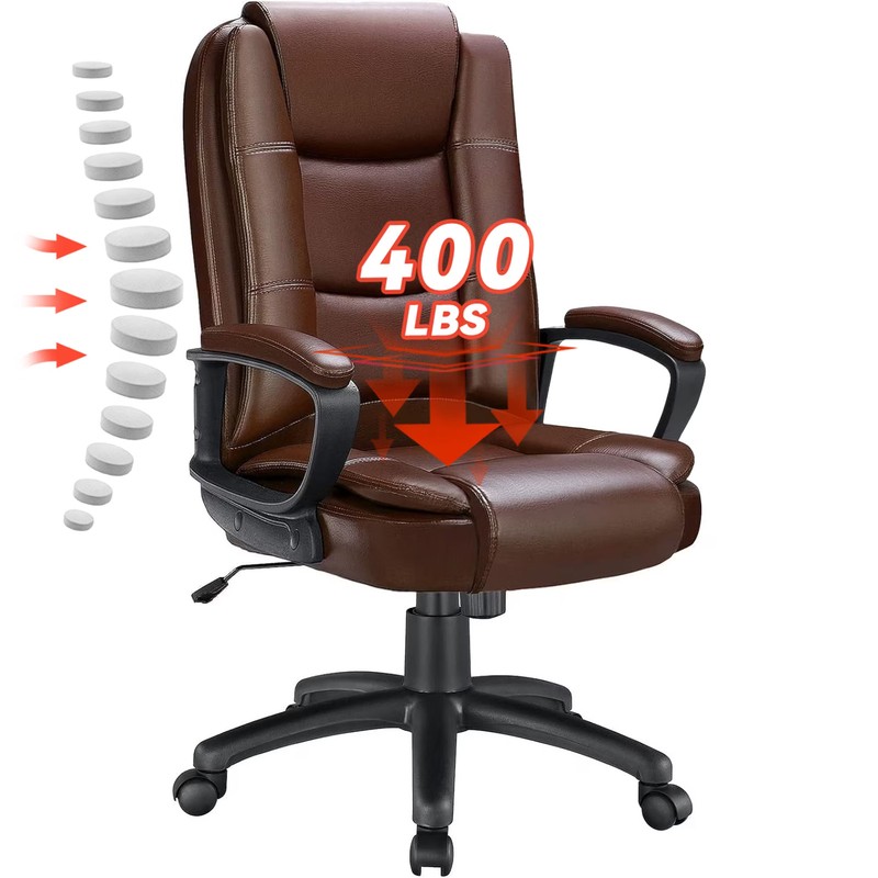 Big & Tall Ergonomic Office Desk Chair – High Back, Leather Cushions
