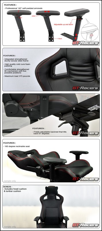 Mu Racing Office Home Game Sport Chair Pvc Leather Bucket Seat Black Stitches gallery