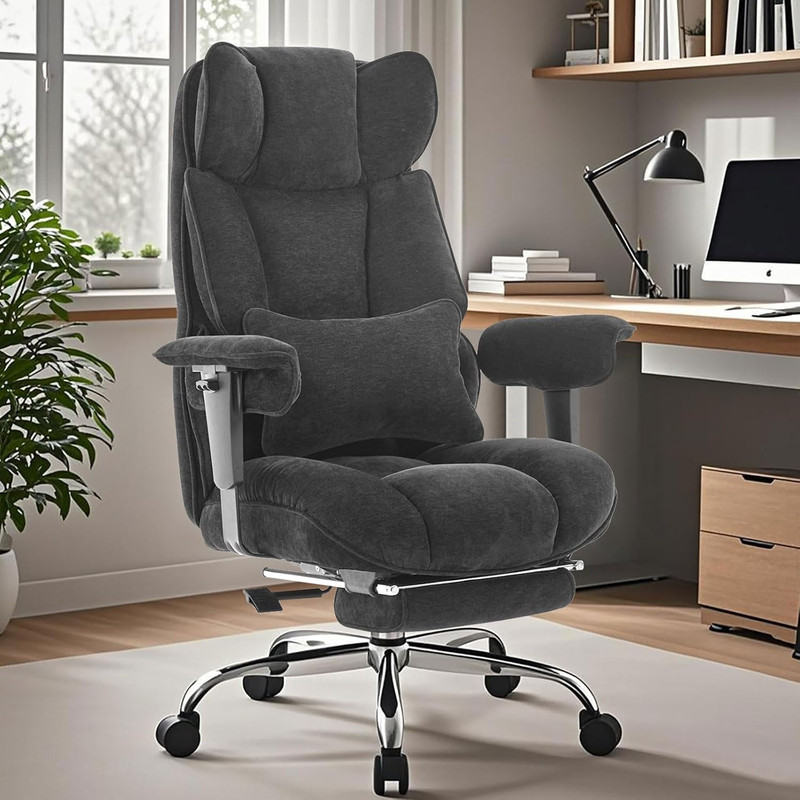 Executive Office Chair, Soft-Cushioned Computer Chair with Foot Rest, Fabric Hom
