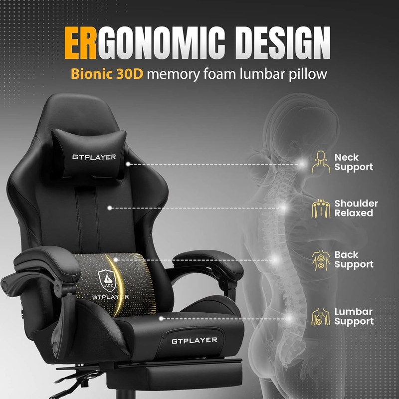 GTPLAYER Gaming Chair with Pocket Spring Cushion, Leather Office Chair with Ergo gallery