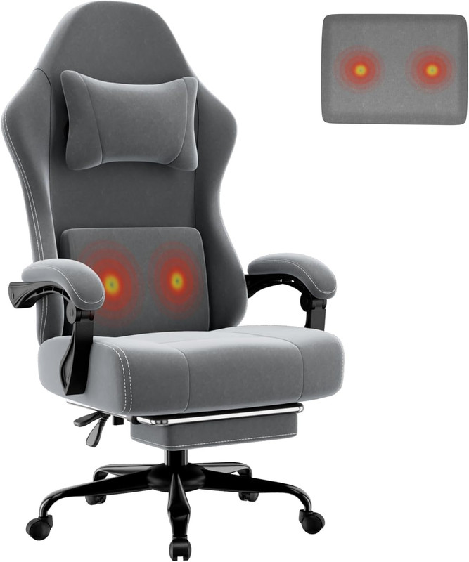 Massage Gaming Chair, Ergonomic Video Game Chair with Lumbar Support and Footres