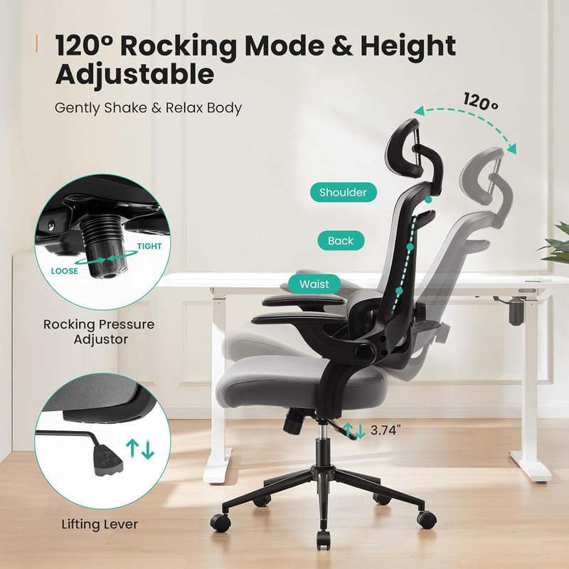 Executive Office Ergonomic Desk Chair, 300 LBS Home Mesh Chairs with Wheels, 2D gallery