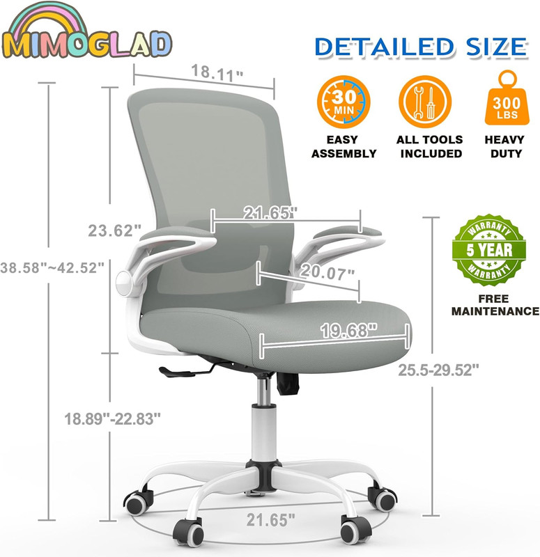 Mimoglad Ergonomic High Back Mesh Office Chair, Adjustable Lumbar Support, Thick gallery