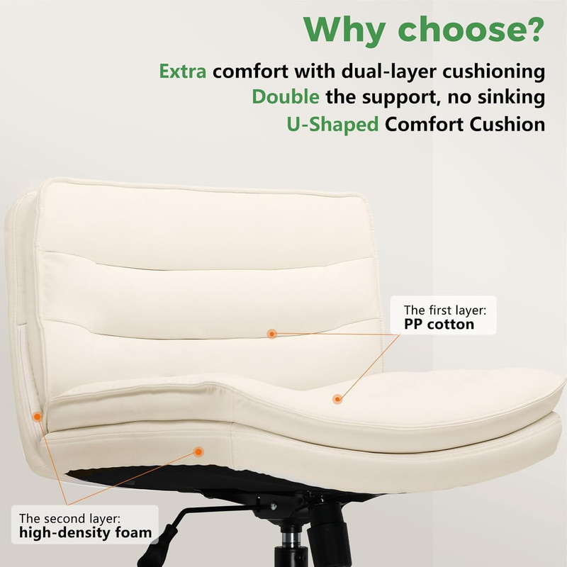 Criss Cross Legged Office Chair with Wheels, Extra Wide Armless Comfy Desk Chair gallery