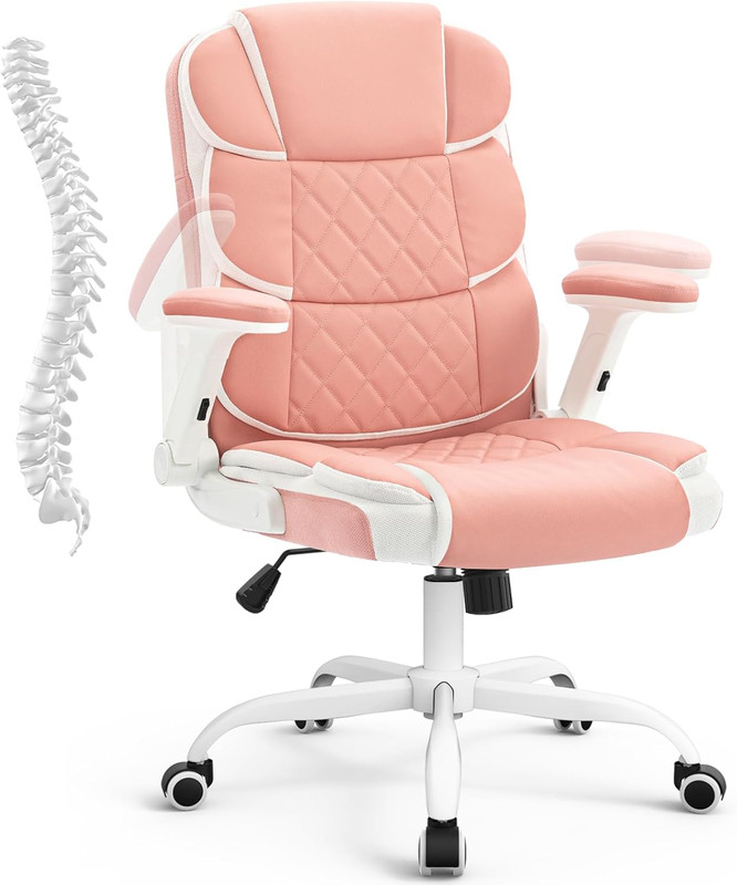 Ergonomic Office Chair Pink PU Leather Desk Chairs Computer Chair with Wheels an gallery