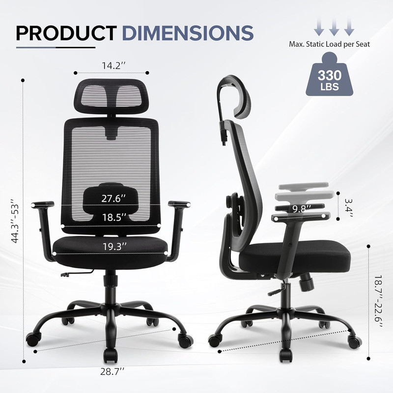 Ergonomic Mesh Office Chair with Headrest and Adjustable Flip-Up Arms gallery