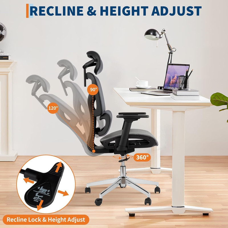 Ergonomic Oversized Office Chair - 440LBS, Adjustable, 3D Armrests, Gray gallery