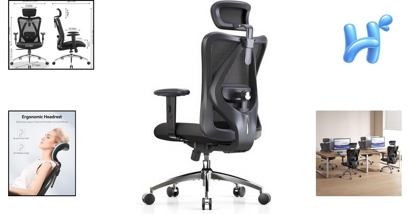 Adjustable High Back Mesh Desk Chair with Lumbar Support, 330lbs Capacity gallery