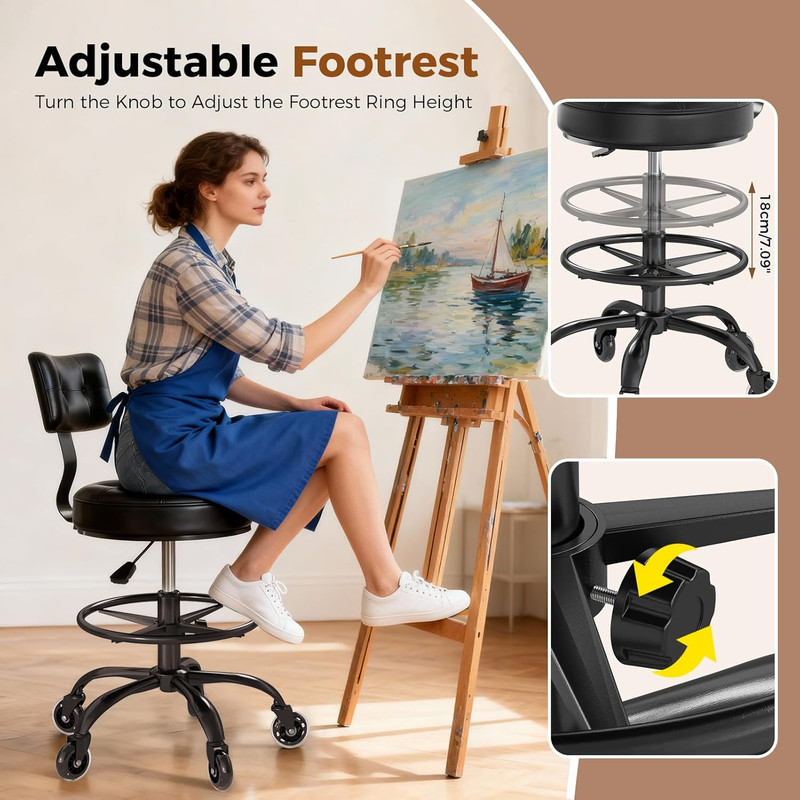 Office Drafting Chair with Footrest, Tall Height Adjustable Stool with Back Supp gallery