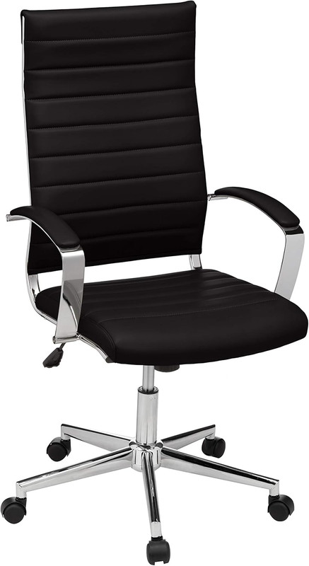 High-Back Swivel Desk Chair, Ergonomic Ribbed Faux Leather Upholstery, Lumbar Su