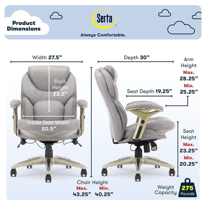 Serta Claremont Back in Motion Office Chair in Light Gray Fabric gallery