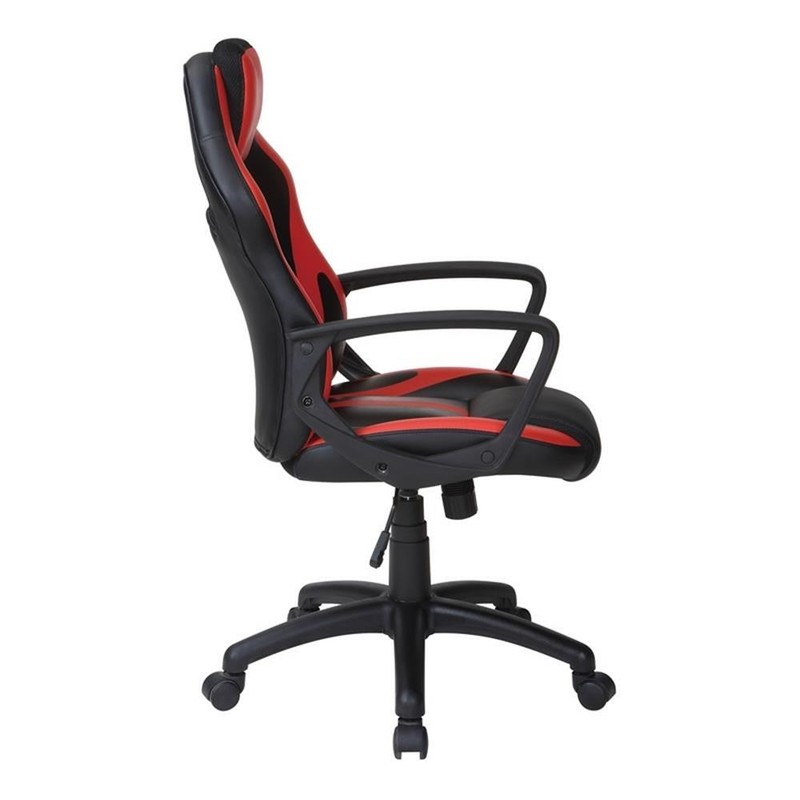 Influx Gaming Chair in Black Faux Leather with Red Accents gallery