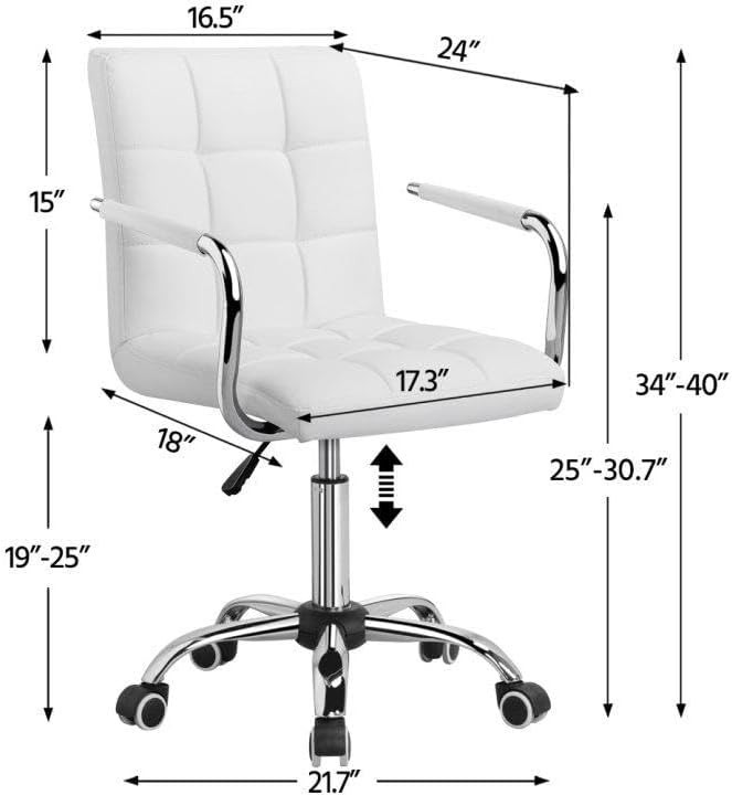 Modern White Desk Chair with Wheels, Armrests & 360° Swivel - Adjustable PU Leat gallery