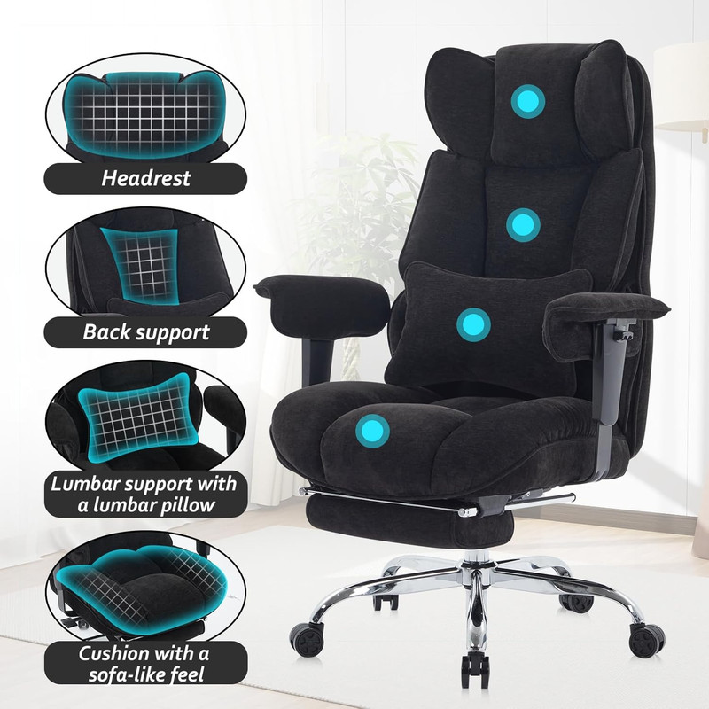 Executive Office Chair, Soft-Cushioned Computer Chair with Foot Rest, Fabric Hom gallery