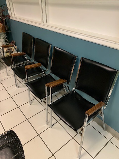 4 Lobby, or Waiting Chairs. Faux Leather with Wood Arm Rest