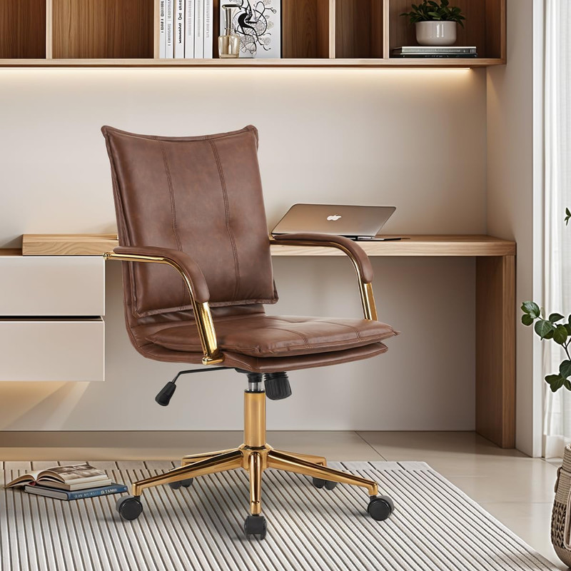 MOJAY Mid-Back Ergonomic Leather Office Desk Chair, Modern Upholstered Computer