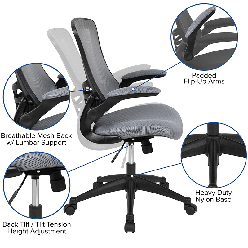 Mid-Back Dark Gray Mesh Swivel Ergonomic Task Office Chair with Flip-Up Arms gallery