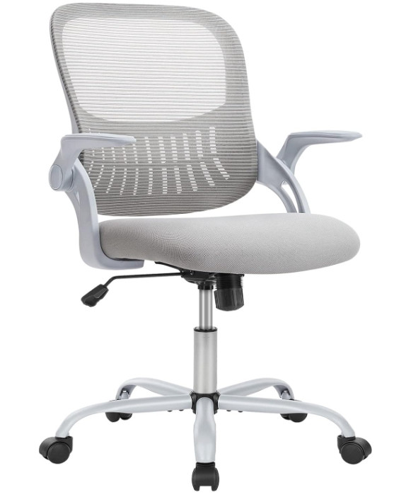 Ergonomic Desk Chair, Mid-Back Swivel Chair w/ Wheels & Flip-up Arms, Lumbar