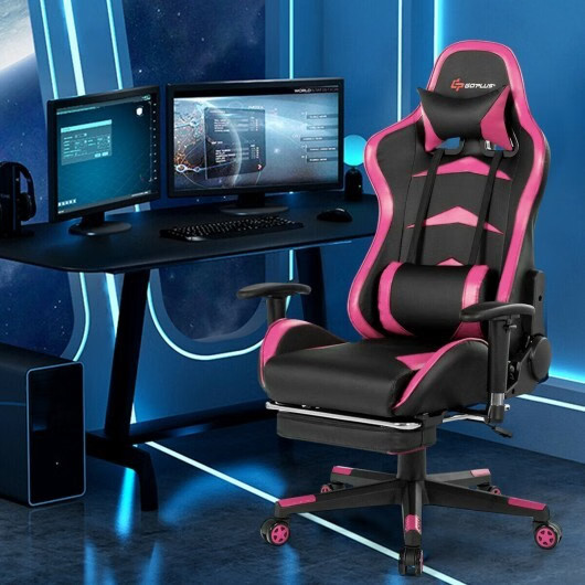 Massage Gaming Chair with Footrest-Pink - Color: Pink gallery