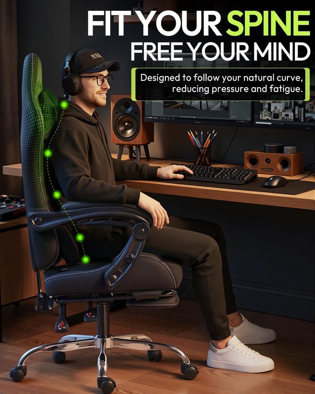 Ergonomic Gaming Chair W/ Footrest & Massage Lumbar 2D-Linkage Armrests Computer gallery