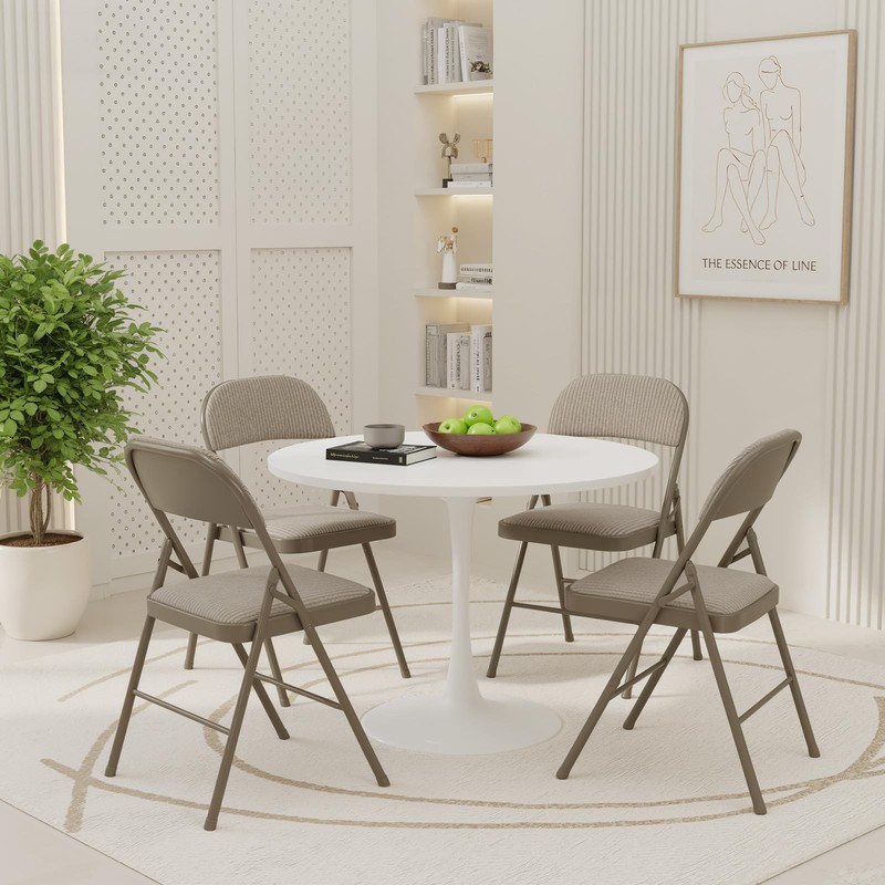 DUMOS 4 Pack Folding Chairs with Padded Cushion and Back 4 Pack, Khaki Fabric gallery
