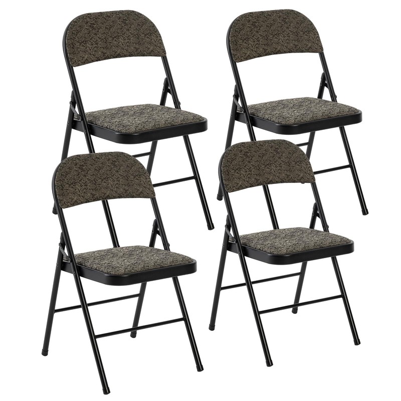 DUMOS 4 Pack Folding Chairs with Padded Cushion and Back - 4 Pack, Black Grey