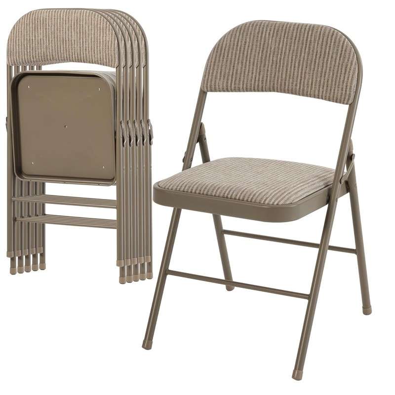 DUMOS 6 Pack Folding Chairs with Padded Cushion and Back 6 Pack, Khaki Fabric