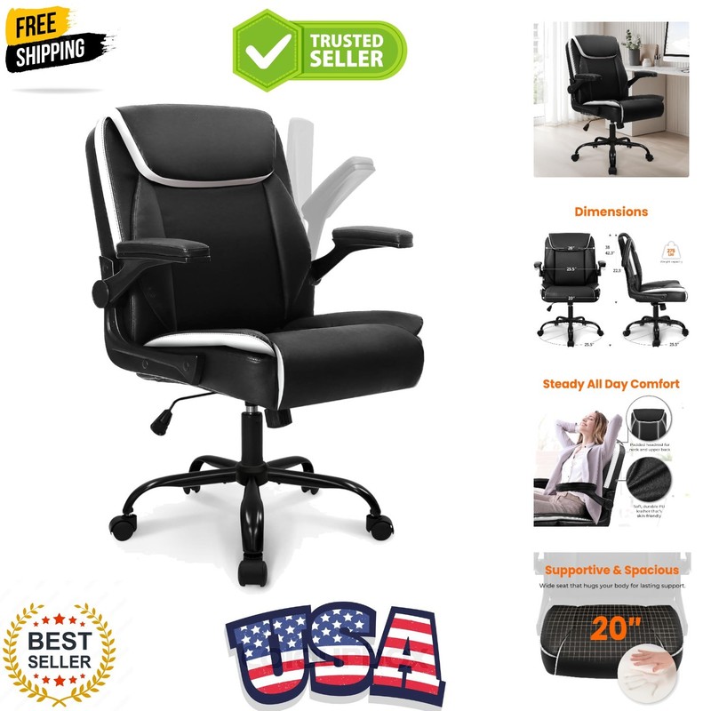 Office Desk Computer Chair Ergonomic Executive Mid-Back Leather Gaming Chair …